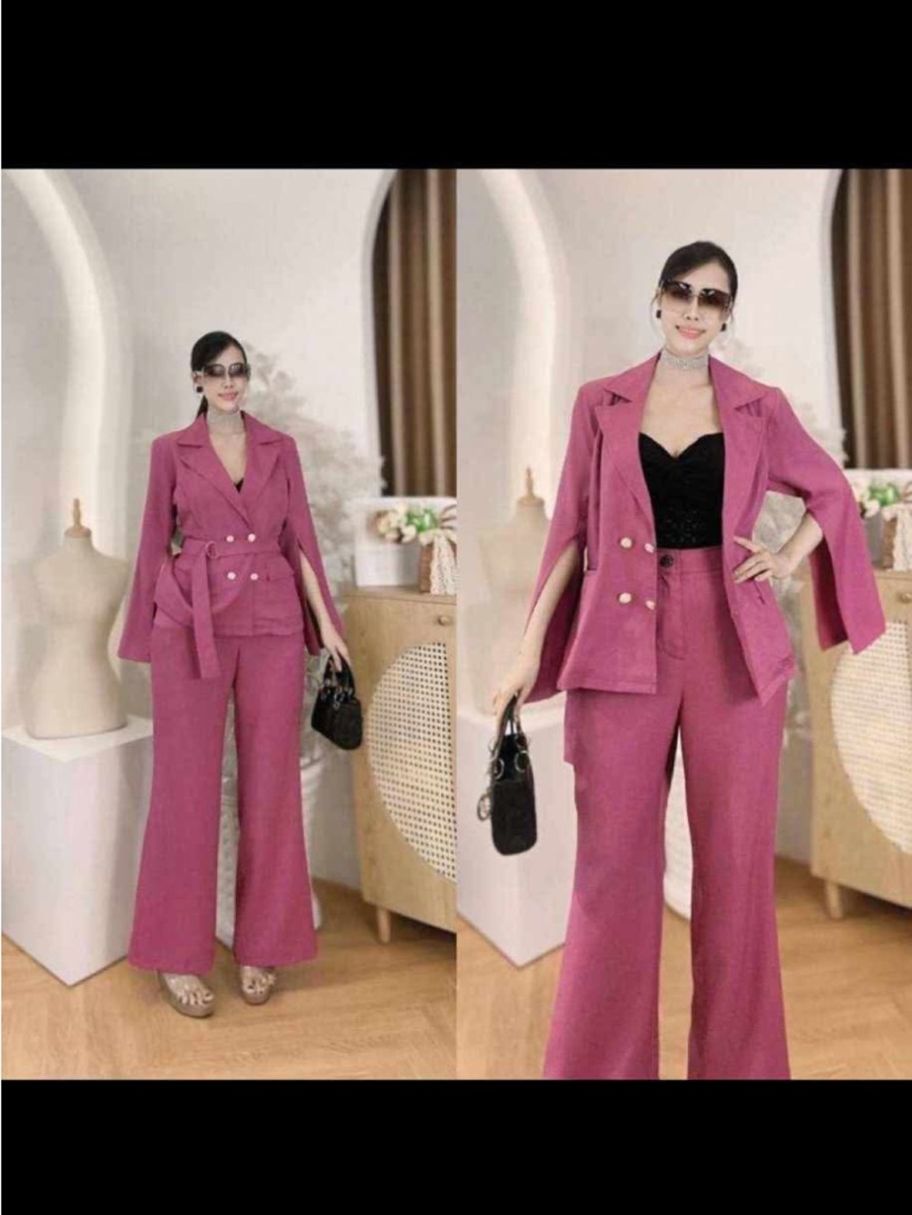 Women’s Pink Wide-Leg Suit Pants & Blazer Set